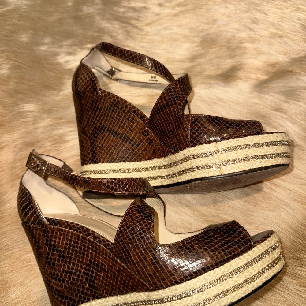 Brian Atwood Brown Snakeskin Platform Wedges